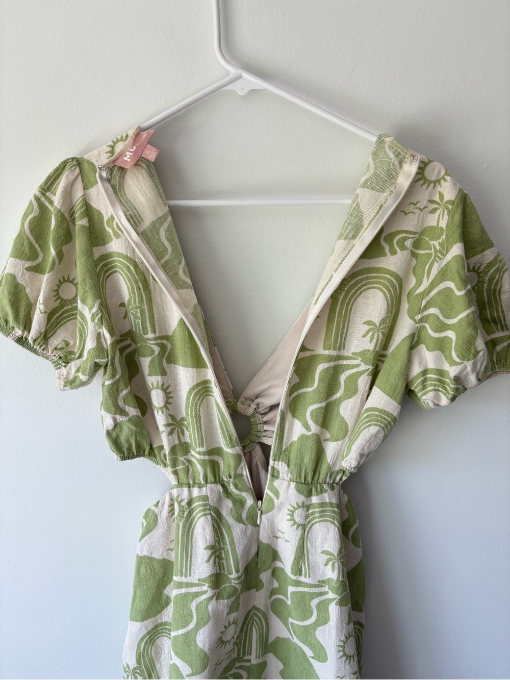 Show Me Your Mumu Jessa Mini Dress Green White Tropical Pattern Linen Blend - Picture 9 of 9
